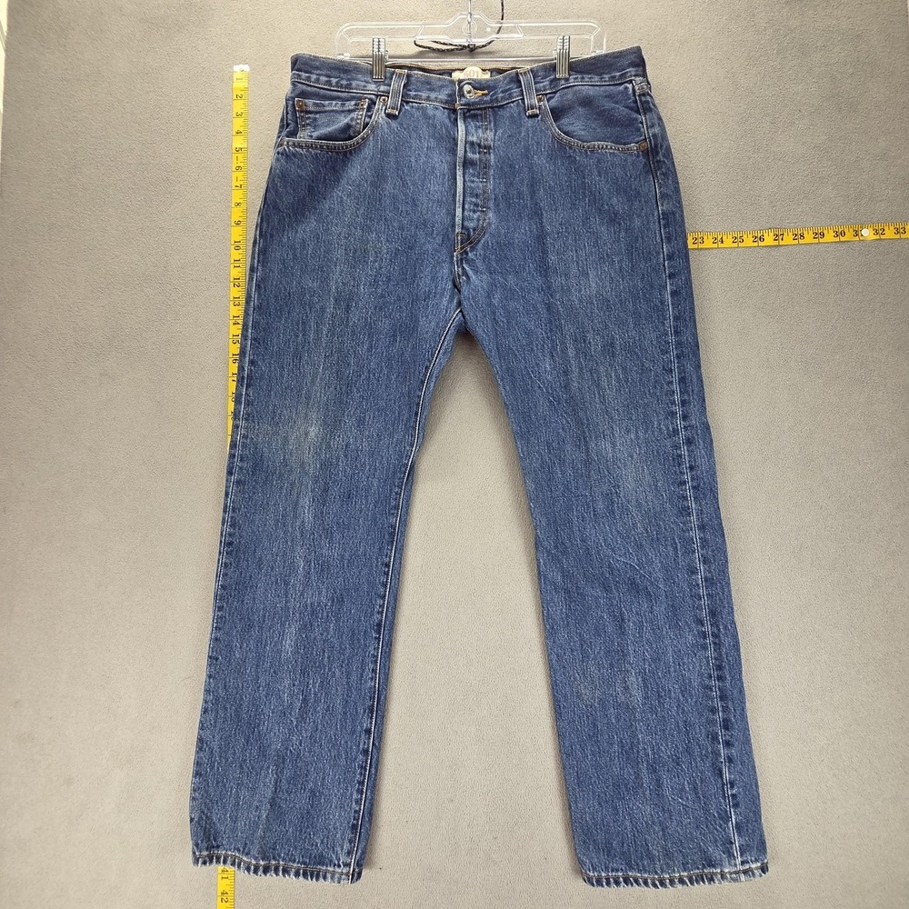 Levis 501 Jeans Mens 36x29 Blue Medium Wash Regular Straight Button Fly Denim